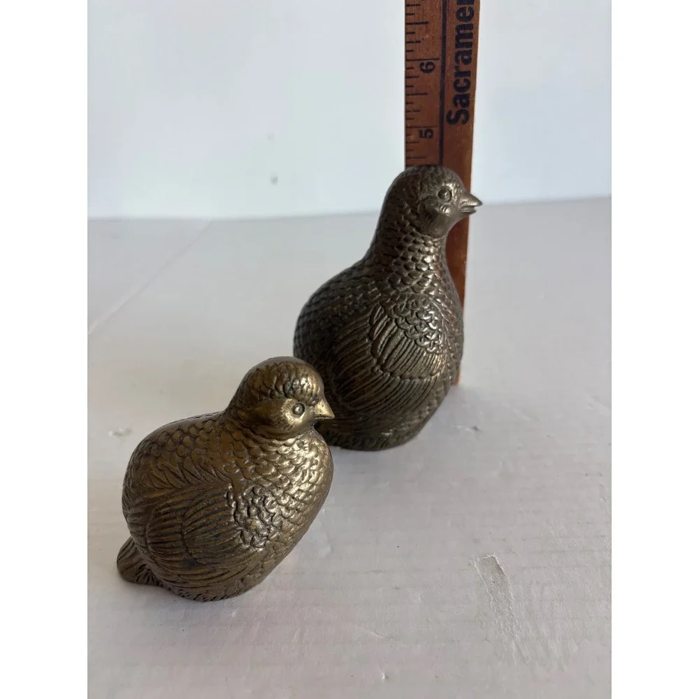 Vintage Brass Quail Figurines Set of 3 Graduated Bird Statues Mid Century Decor